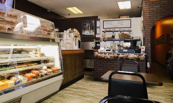 The inside dining area of the bakery