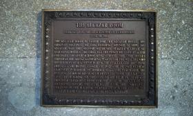 This bronze plaque hangs outside the Alcazar Room at St. Augustine's City Hall