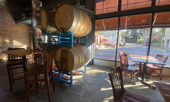 The inside seating area of the brewery