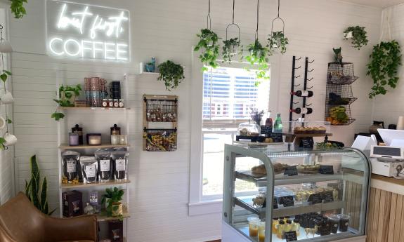 Products and pastries displayed for viewing inside the shop