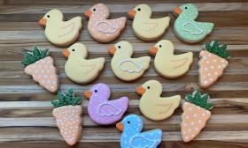 An assortment of ducks and carrot shaped sweet treats