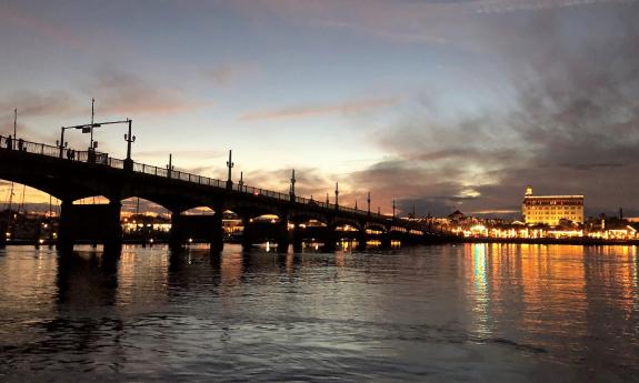 The Bridge of Lions and the bayfront, one evening during Nights of Lights