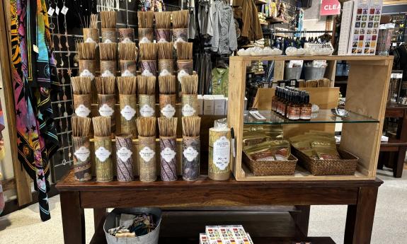 A wide assortment of incense sold inside the store