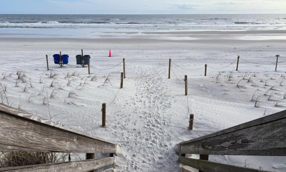 The boardwalk stairs leading to Butler Beach