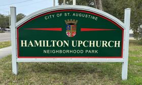 The entrance sign to Hamilton Upchurch Neighborhood Park