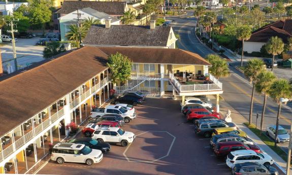 The Marion Motor Lodge as seen from overhead, showing the lodge and parking lot