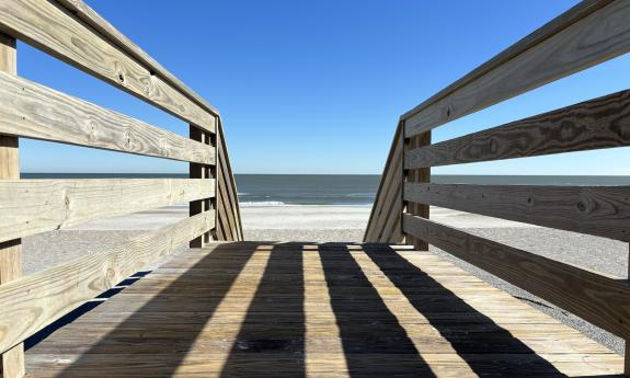 A view of the water from the steps