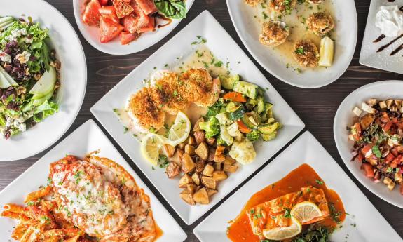 A display of dishes spread out on the table