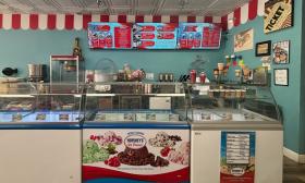The ice cream counter with the menu displayed behind