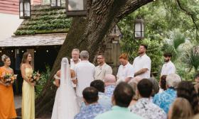 A wedding under the massive oak at Colonial Oak Music Park and Venue