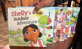 A line up of several books by Kentrell Martin, with "Shelly's Outdoor Adventure" in the front