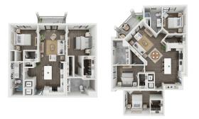 Overhead views of a two Soluna apartments, a two-bedroom and a three-bedroom 