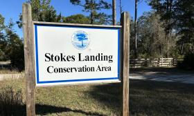 The Stokes Landing Conservation Area sign