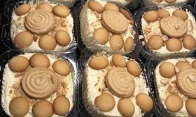 Containers of banana pudding used for a catered event