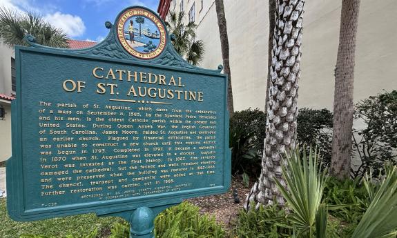 The Cathedral of St. Augustine plaque placed outside the church