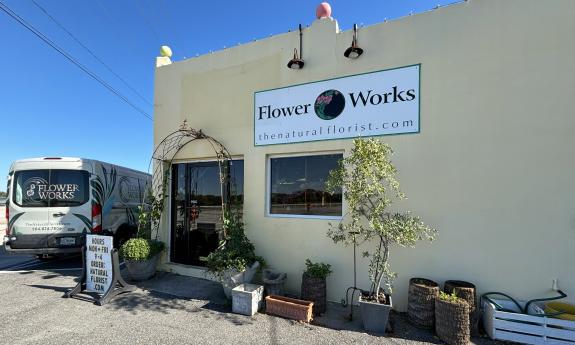 The exterior of the Flower Works building