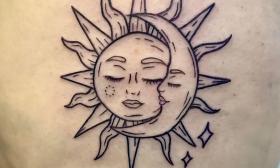 A creative design of a merging sun and moon