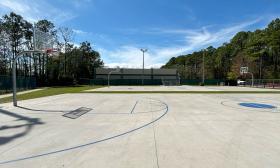 Large basketball courts give space for multiple games