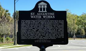 A plaque explaining the history of the Waterworks