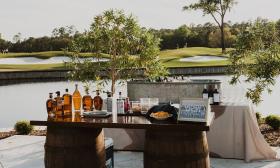 Rustic outdoor bar setup overlooking the course at St. Johns Golf and Country Club