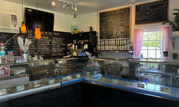 The menus hang behind the ice cream counter