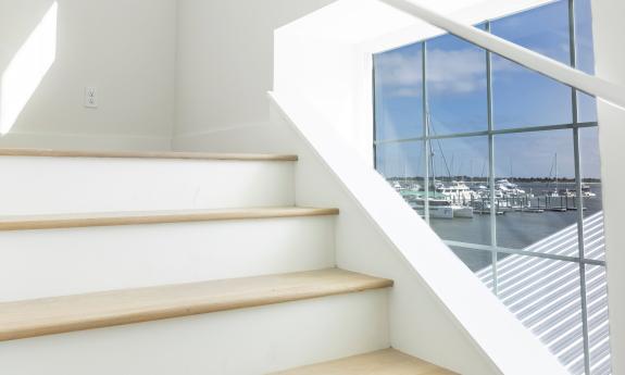 A waterview from the stairs in a townhome at Cortez on the Water