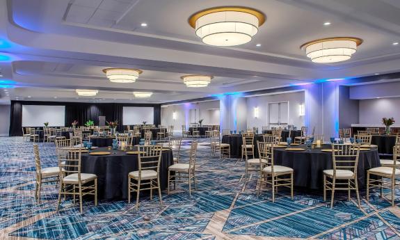 The Hyatt Place hotel on Vilano Beach banquet room has a brightly patterned abstract carpet