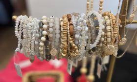 Different style bracelets arranged on display