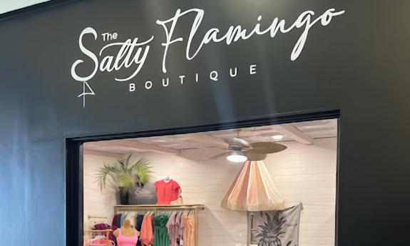 The storefront of The Salty Flamingo Boutique