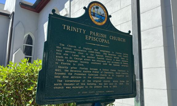 An informational plaque of the church's history