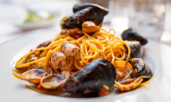 A bowl of clams linguine