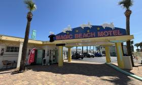 The cafe is located inside the Magic Beach Motel