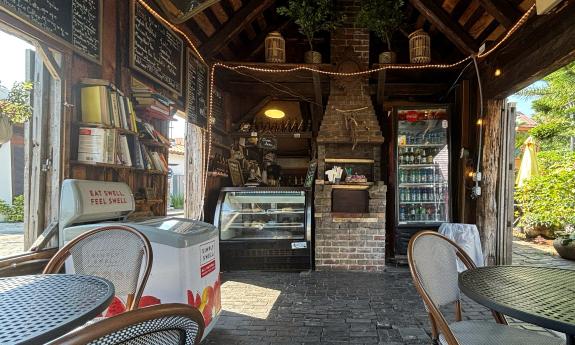 A view of the counter and fridges bordering the area