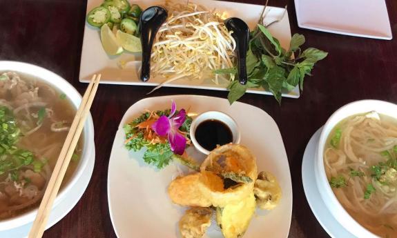 A spread of Thai and Vietnamese food