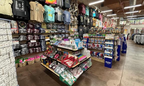 Assorted apparel and accessory items on display