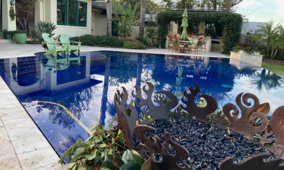 A pool at a home in St. Augustine, decorated for the winter holidays