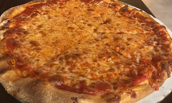 Cheese pizza served on a pan