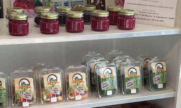 Local beet products and additional goods on the shelf