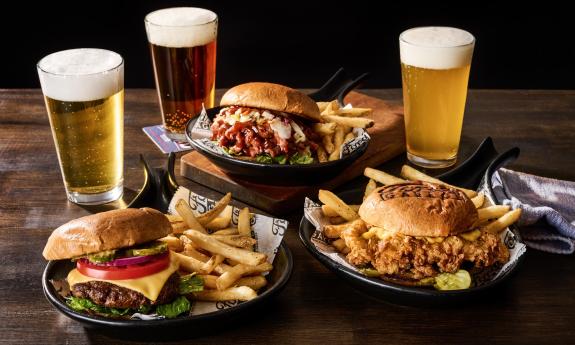 Burger meals served with beer