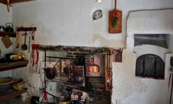 The kitchen mantle at the Ximenez-Fatio house decorated for the Christmas holidays