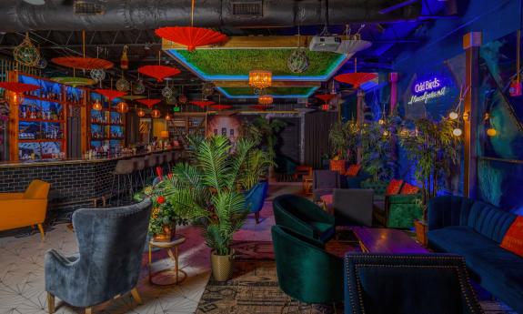 The open and exotic layout of the hidden speakeasy