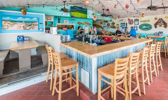 The indoor beach-themed bar