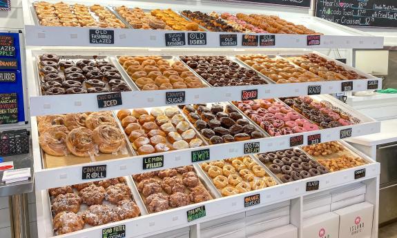 The display of assorted donuts