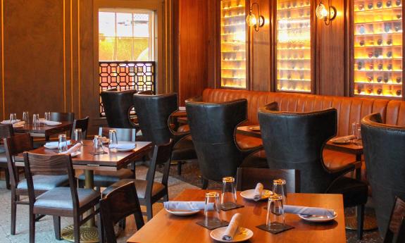 Indoor dining with booths and tables