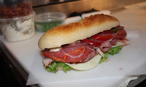 A fresh sandwich prepared at the eatery