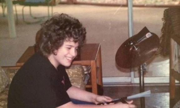 Jeremy Price as a youth, playing drums
