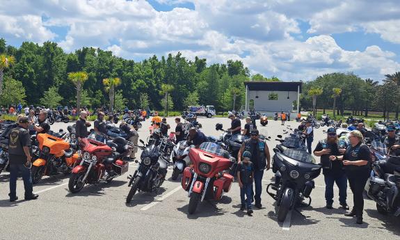 Motorcycle riders gather before the Hometown Heros Ride