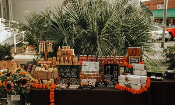 Honey-related items presented at a vendor