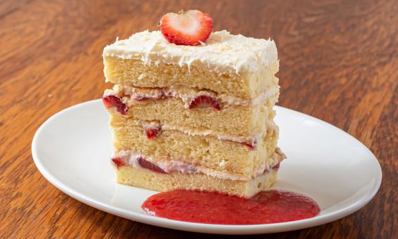 A layered strawberry cake