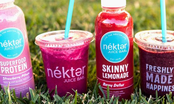 Beverages available at Nékter's Juice Bar
